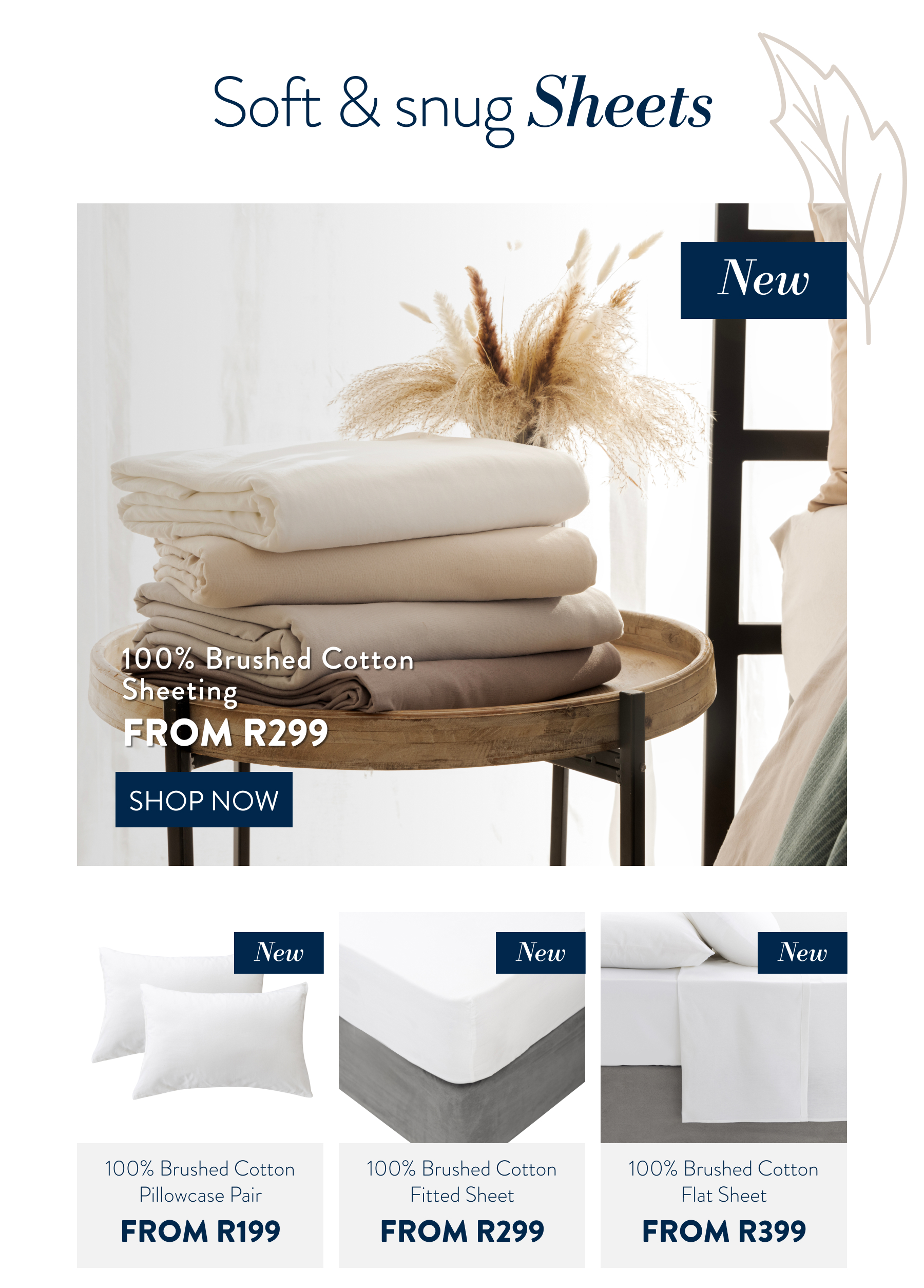 100% Brushed Cotton Sheeting FROM: 