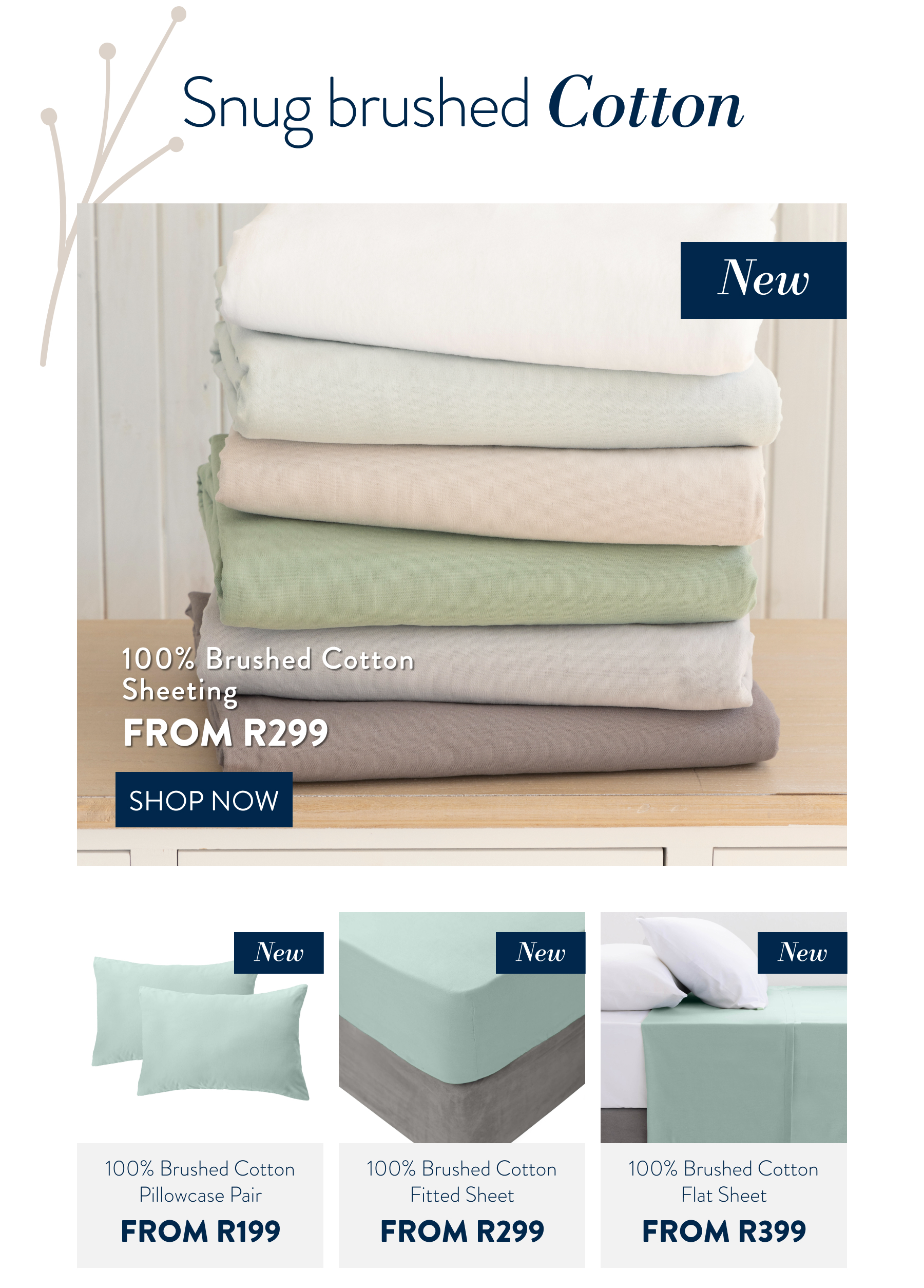 100% Brushed Cotton Sheeting FROM: 