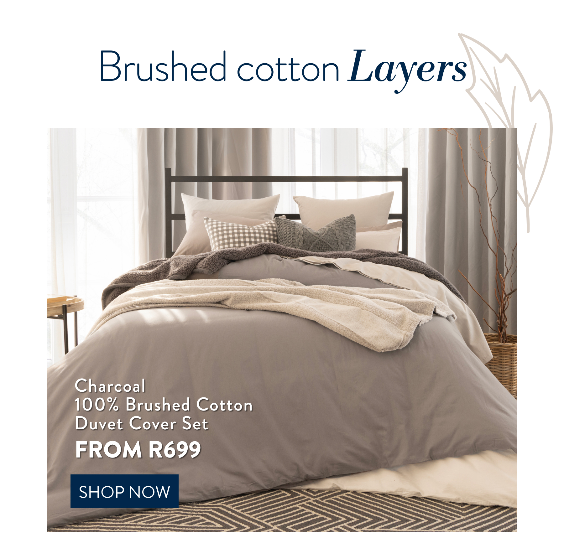 Charcoal Brushed Cotton Duvet Cover Set FROM: 