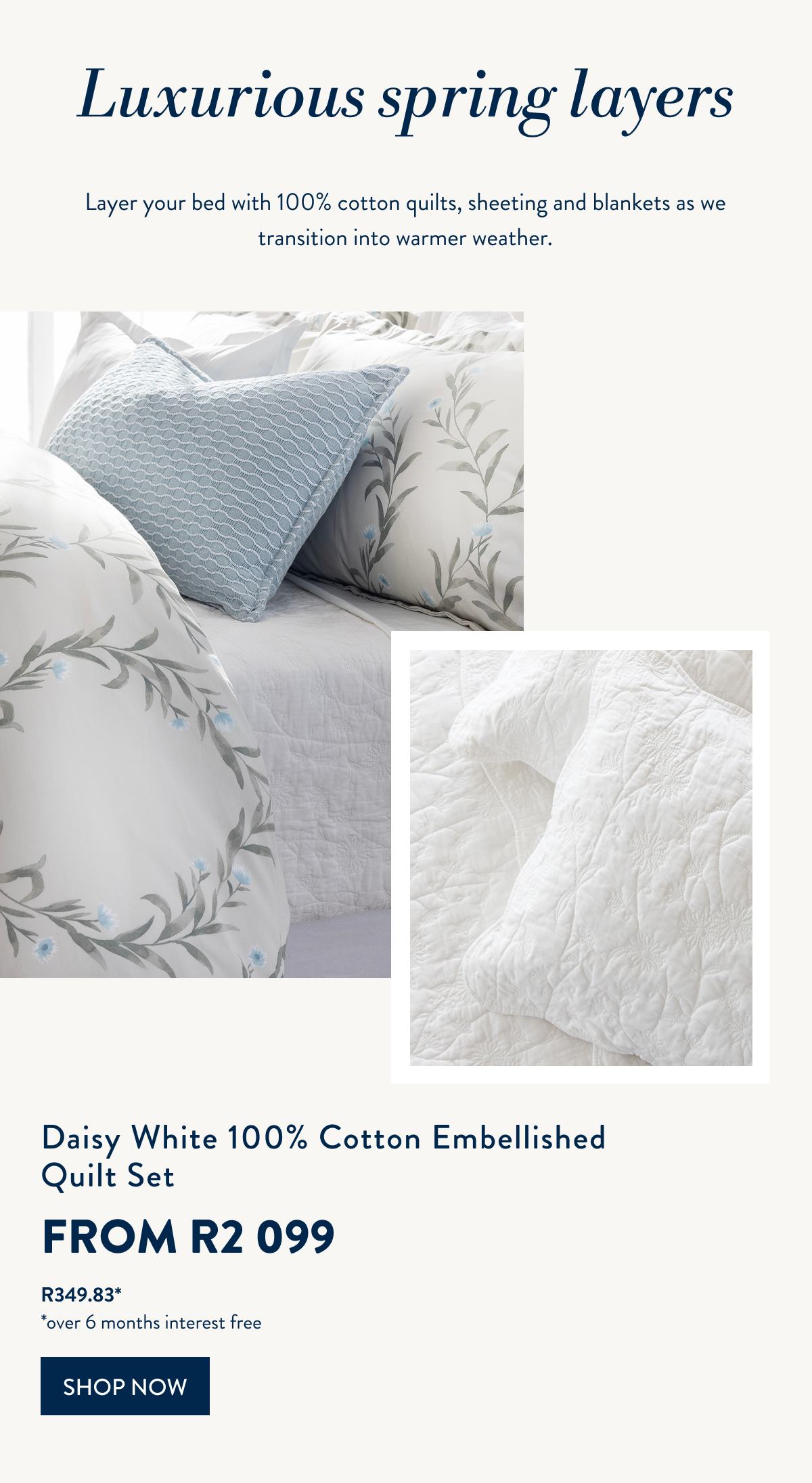Daisy White Cotton Quilt Set FROM