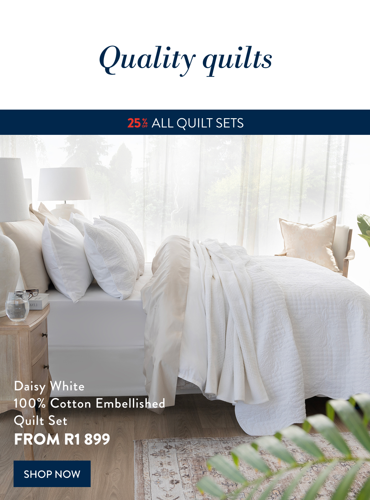25% OFF ALL QUILTS - Daisy White