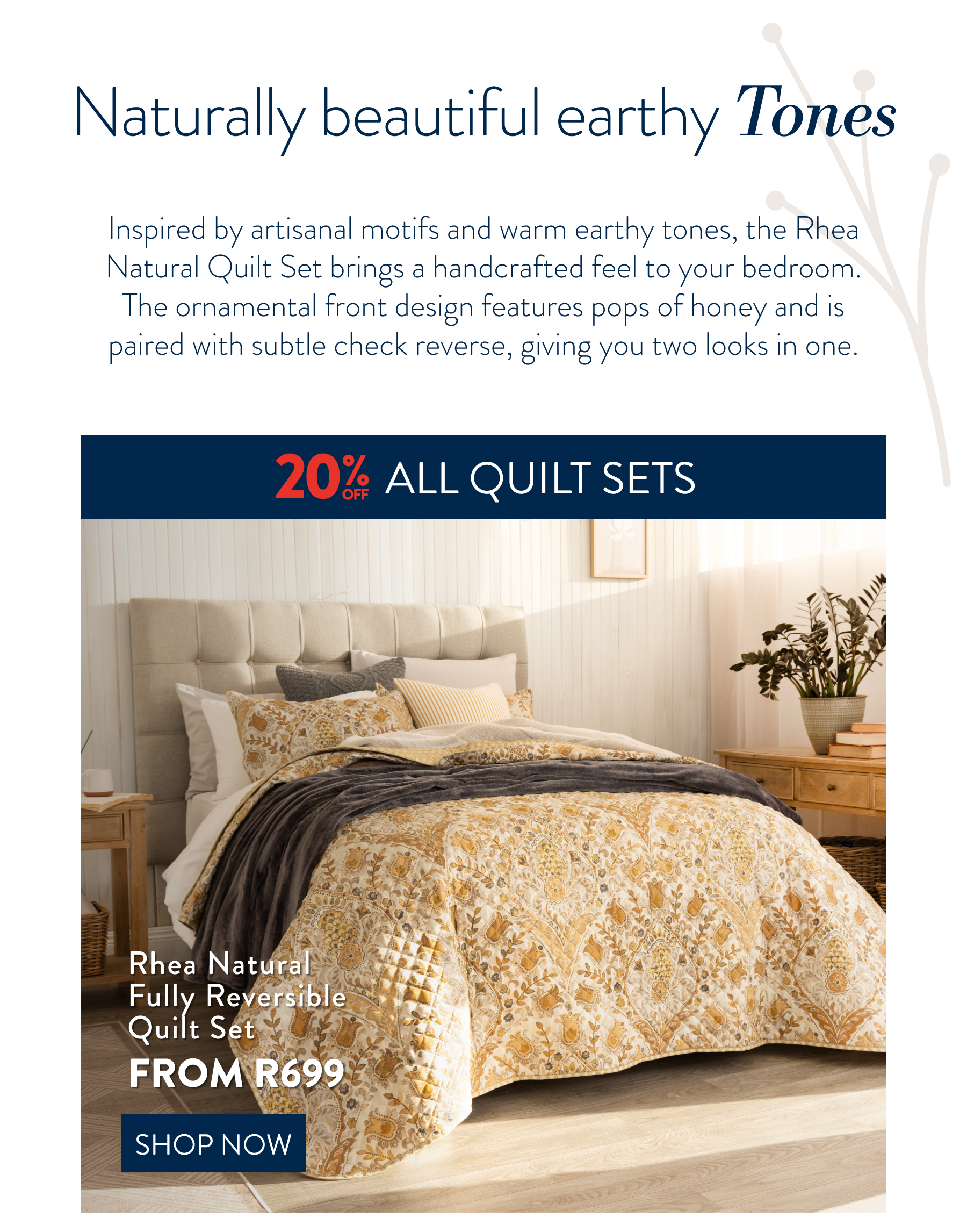 20% OFF RHEA Natural Fully Reversible Quilt FROM: 