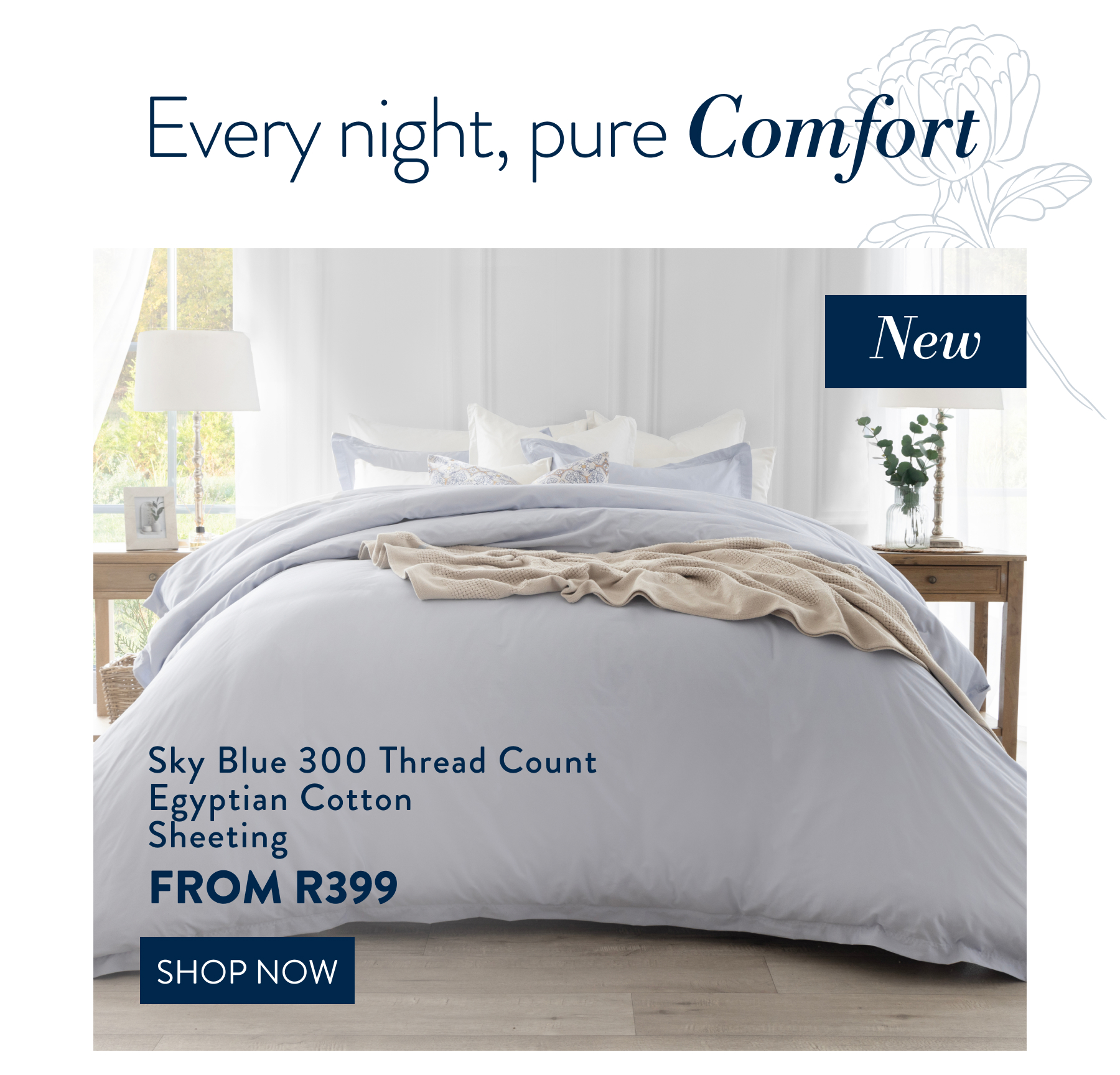 Sky Blue 300TC Egyptian Cotton Sheeting FROM: 