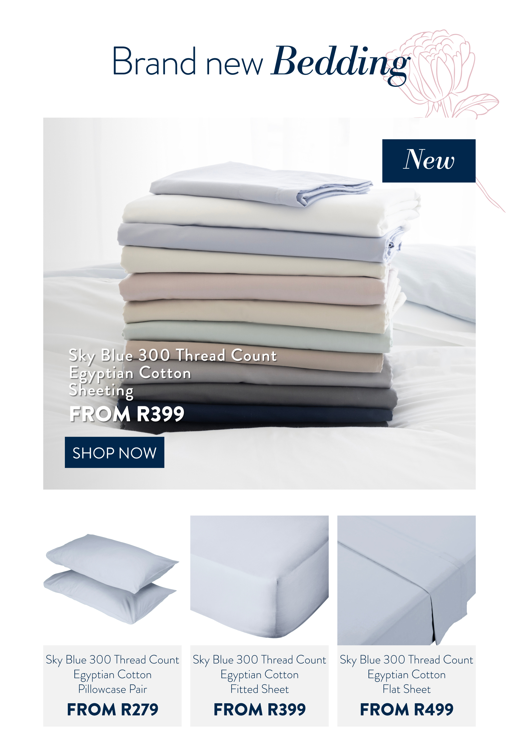 Sky Blue 300TC Egyptian Cotton Sheeting FROM: 
