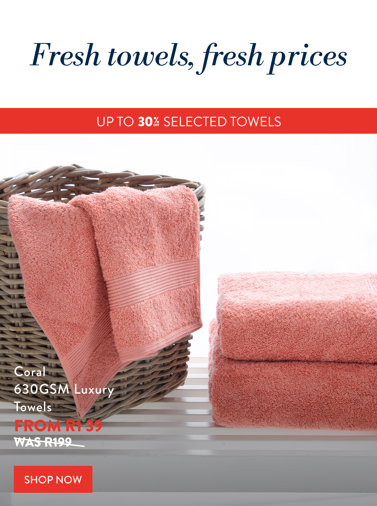 30% OFF Coral Luxury Towels