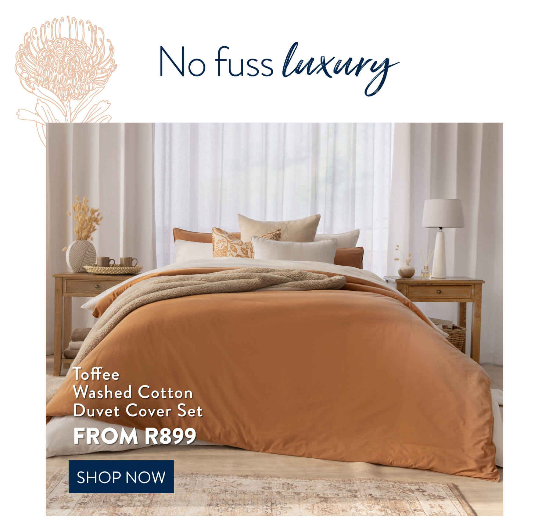 Toffee Washed Cotton Duvet Cover From:
