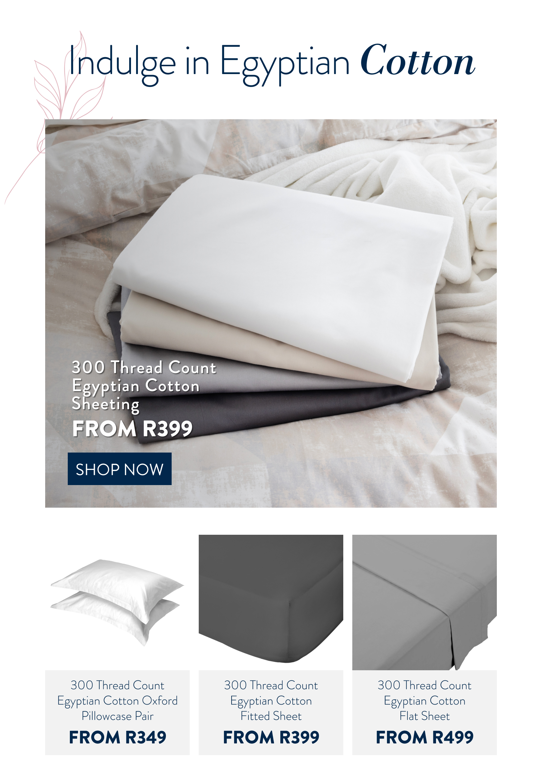 300TC Egyptian Cotton Sheeting FROM: 