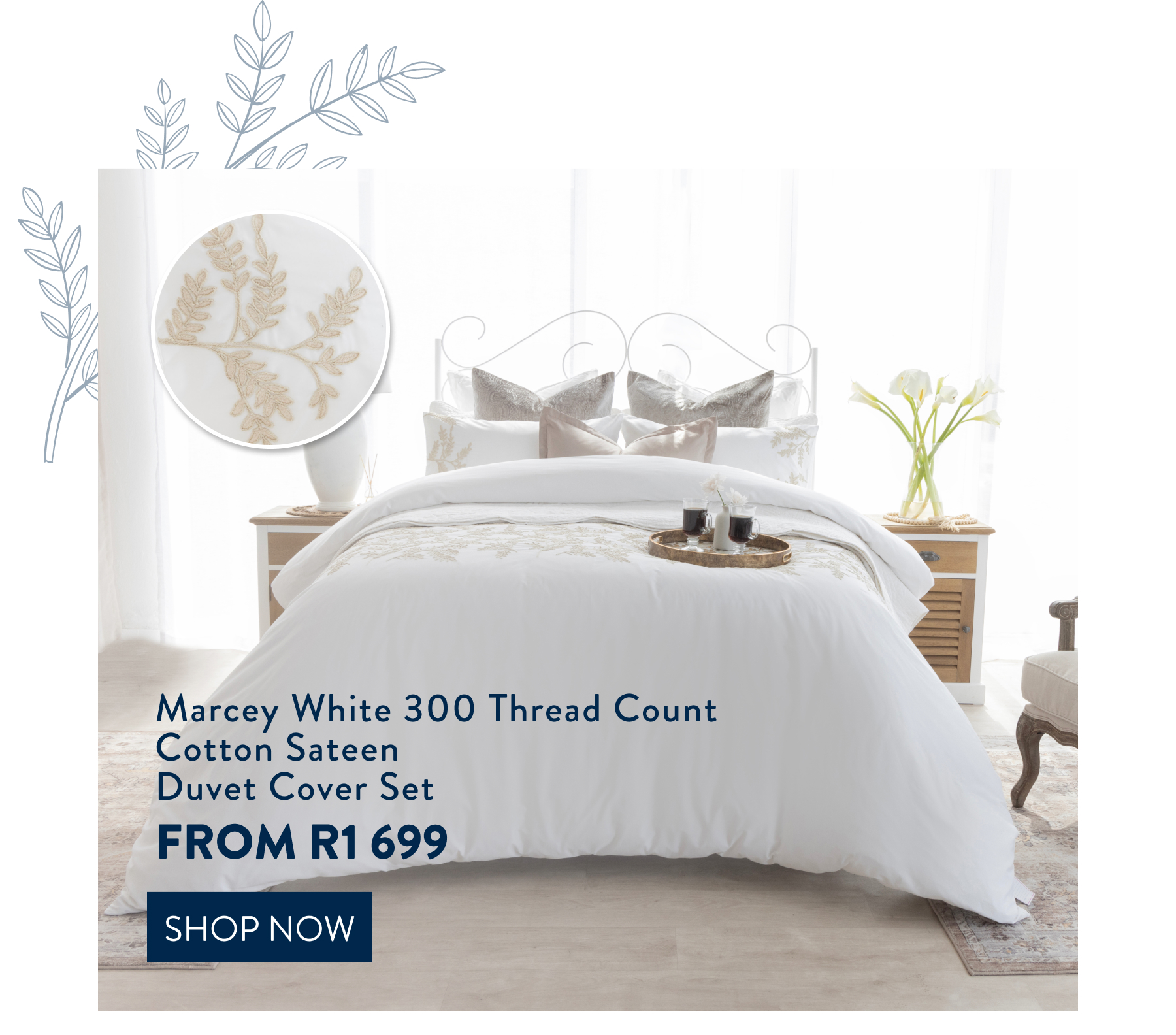 MARCEY WHITE DUVET COVER SET FROM: