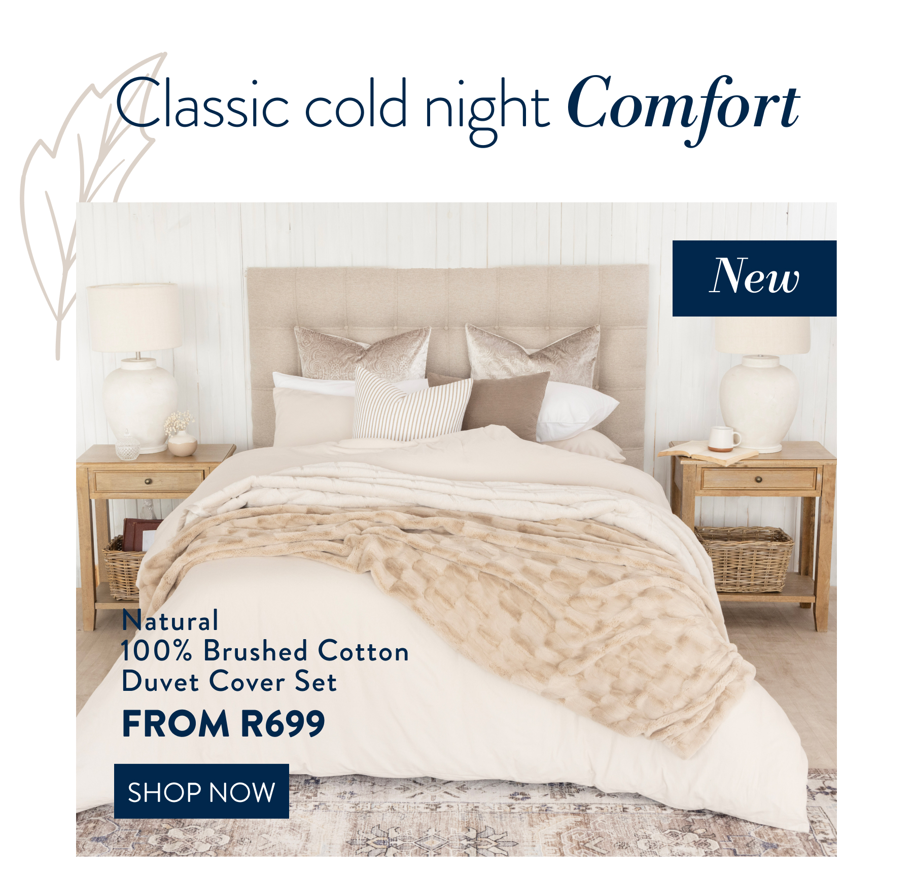 Natural 100% Brushed Cotton DCS FROM: 