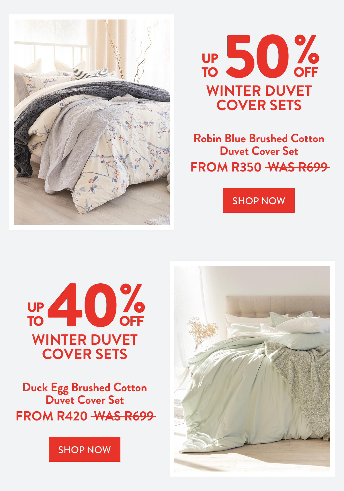Up to 40% OFF Brushed Cotton Duvet Cover Set FROM: 