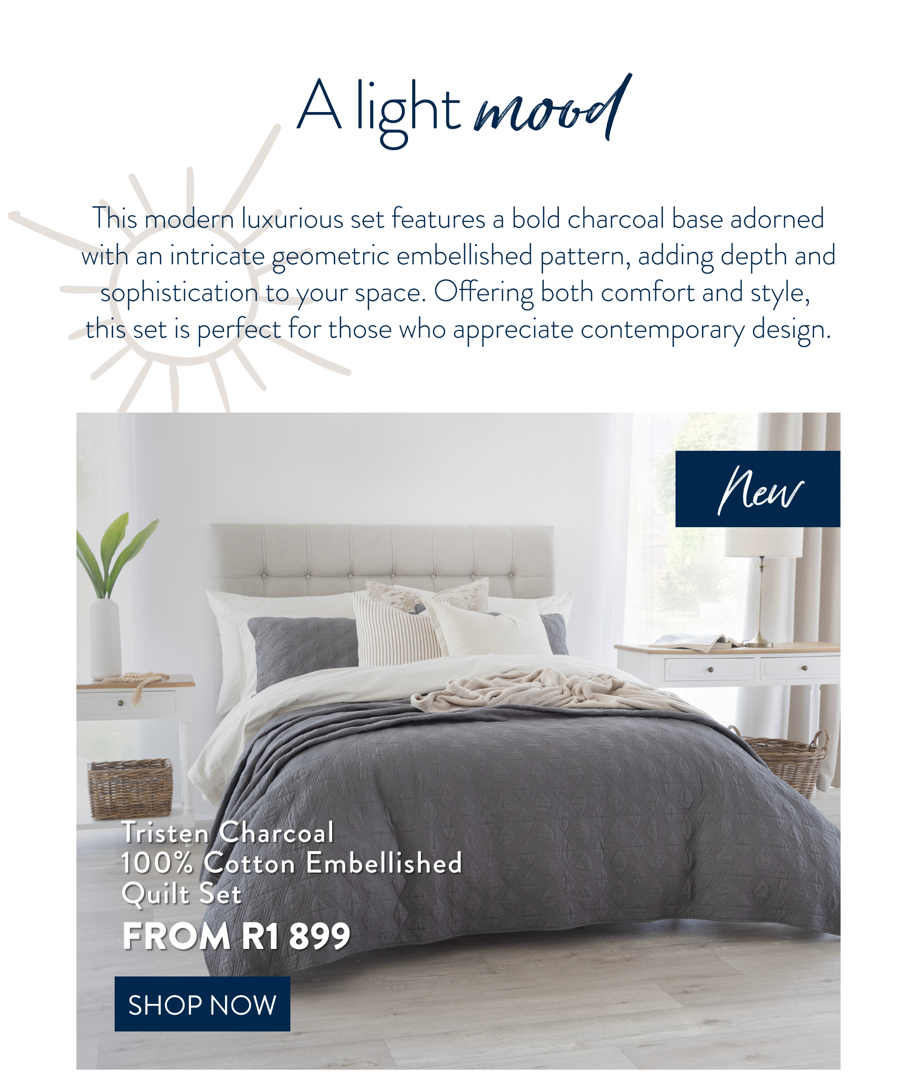 Tristen Charcoal Quilt Set FROM: 