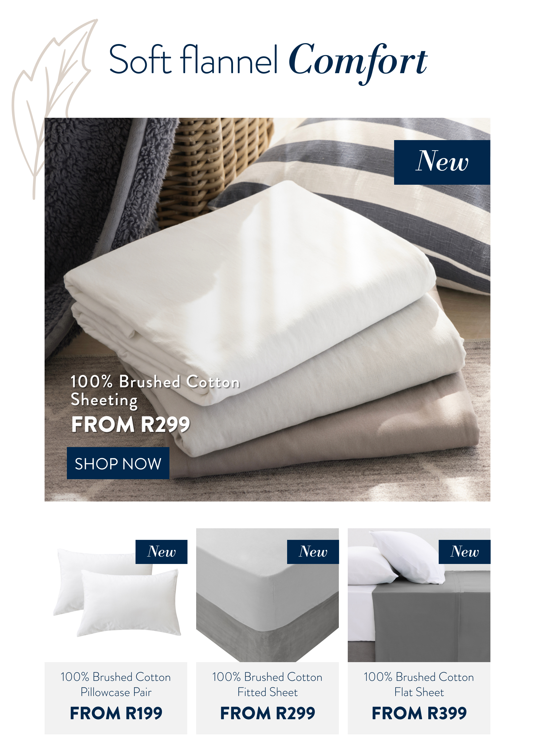 New 100% Brushed Cotton Sheeting FROM: 