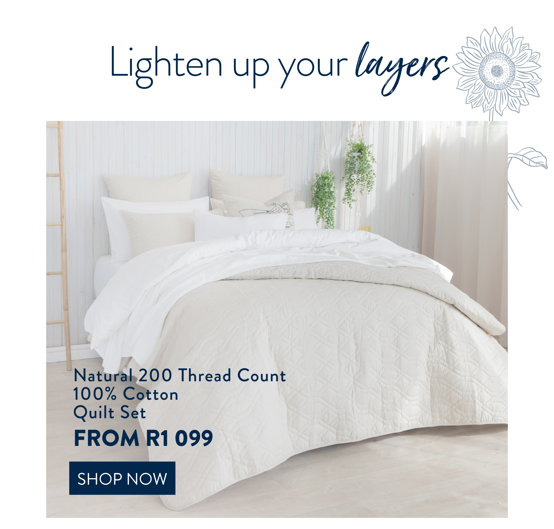 Quilt Set Cotton 200tc Natural FROM: 