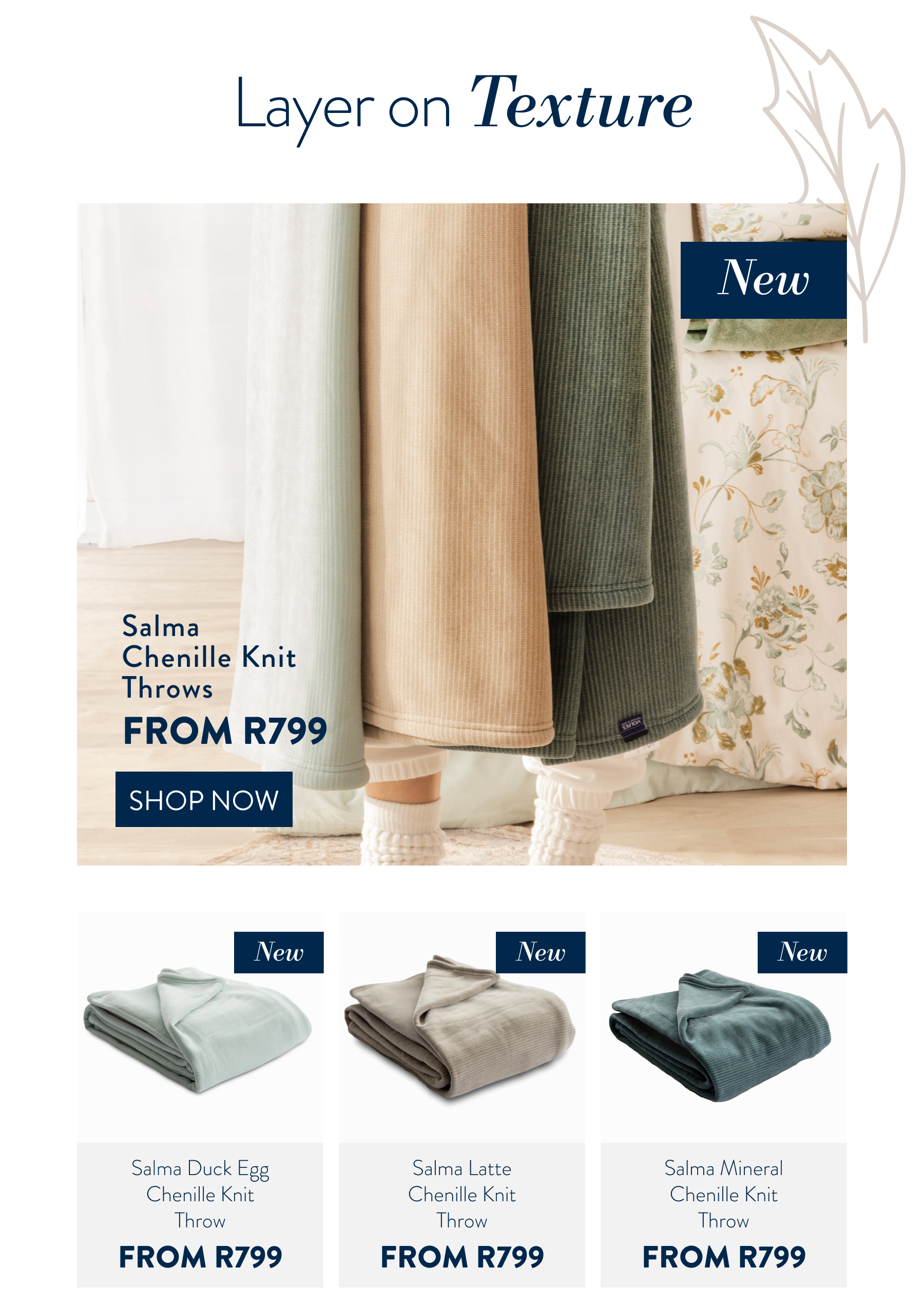 Salma Chenille Knit Throws FROM: 