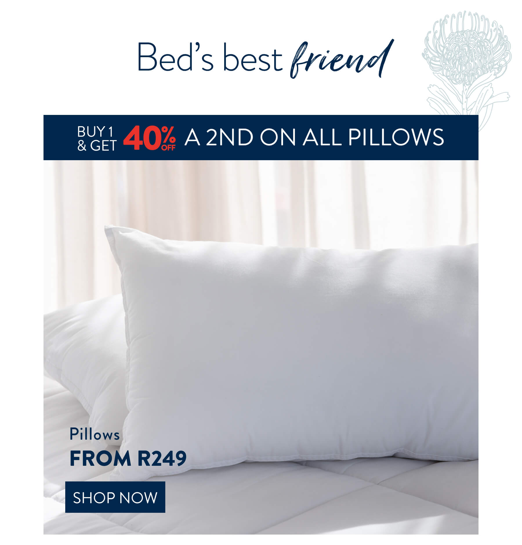  Buy 1, Get 40% OFF 2nd Pillows FROM: 