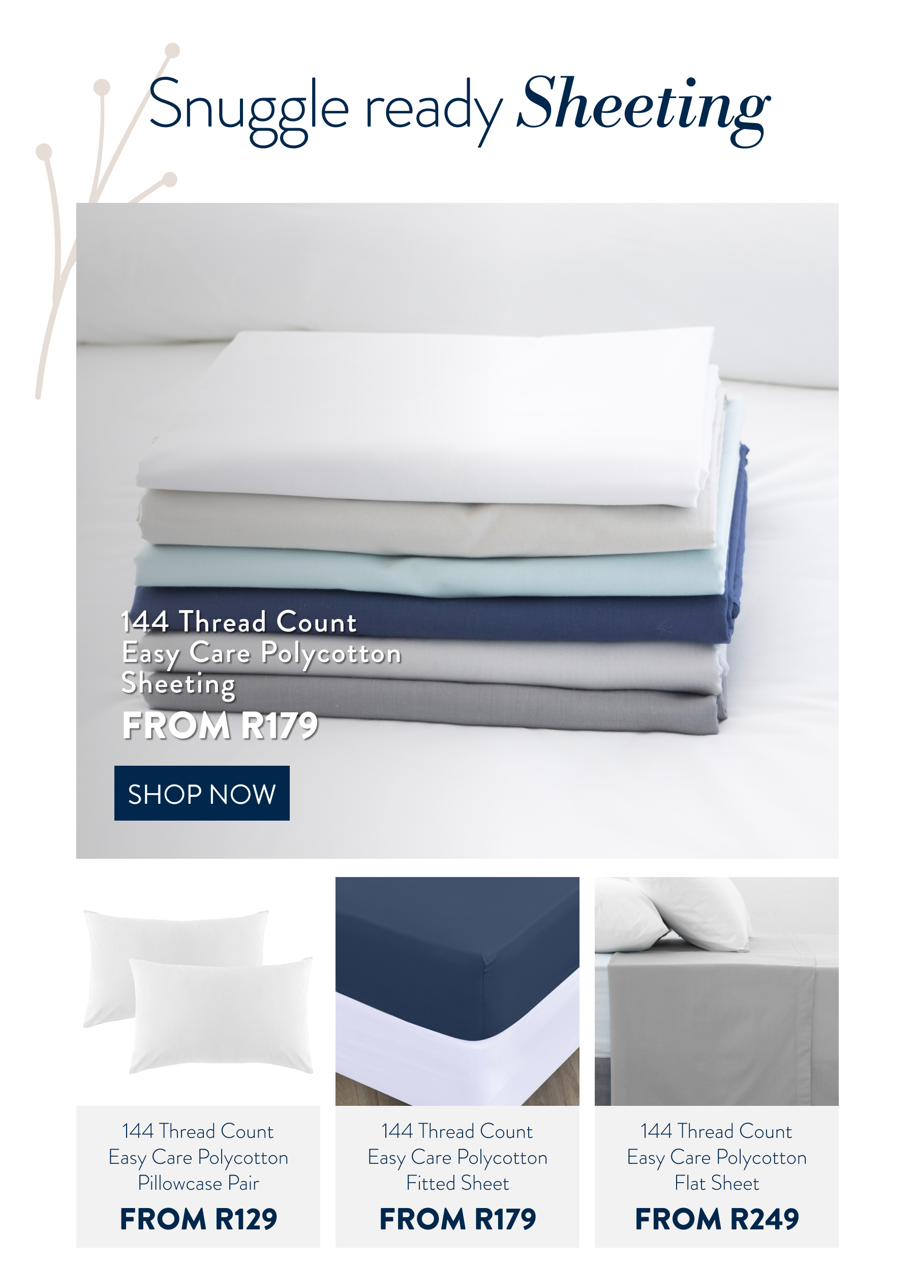 144TC Easy Care Polycotton Sheeting FROM: 