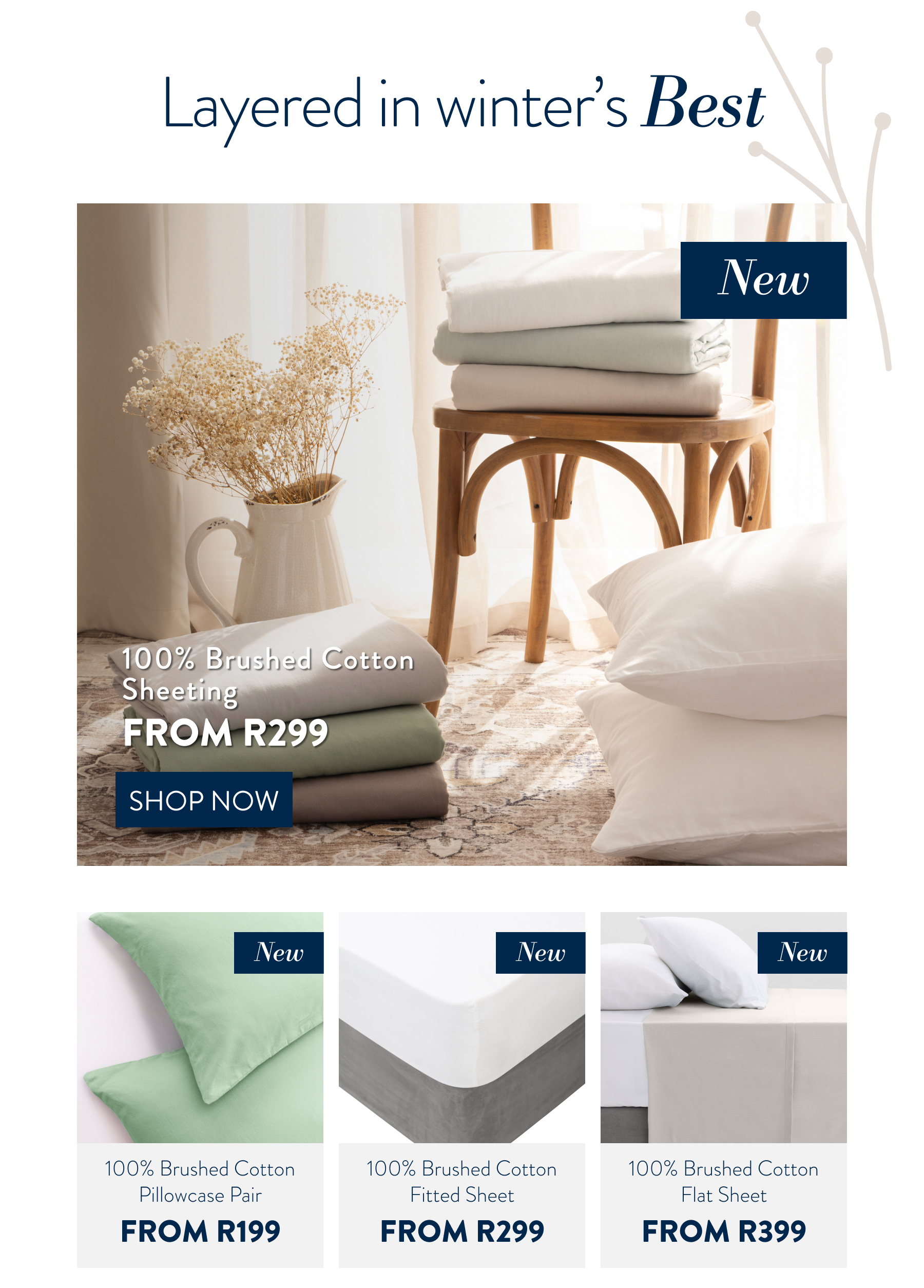 100% Brushed Cotton Sheeting FROM: 