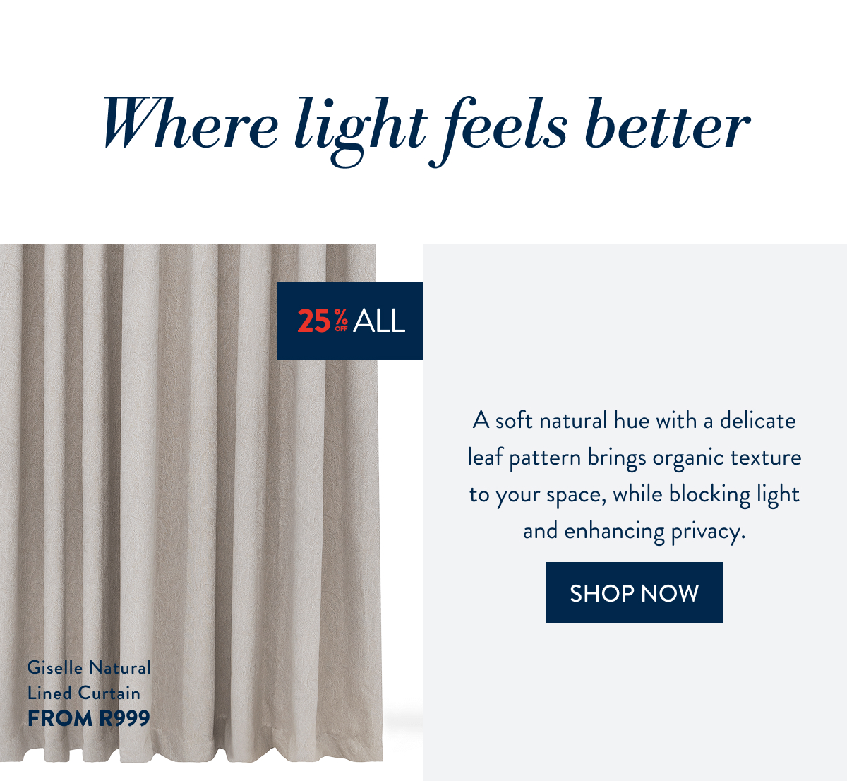 25% OFF ALL Curtains - Giselle Curtains