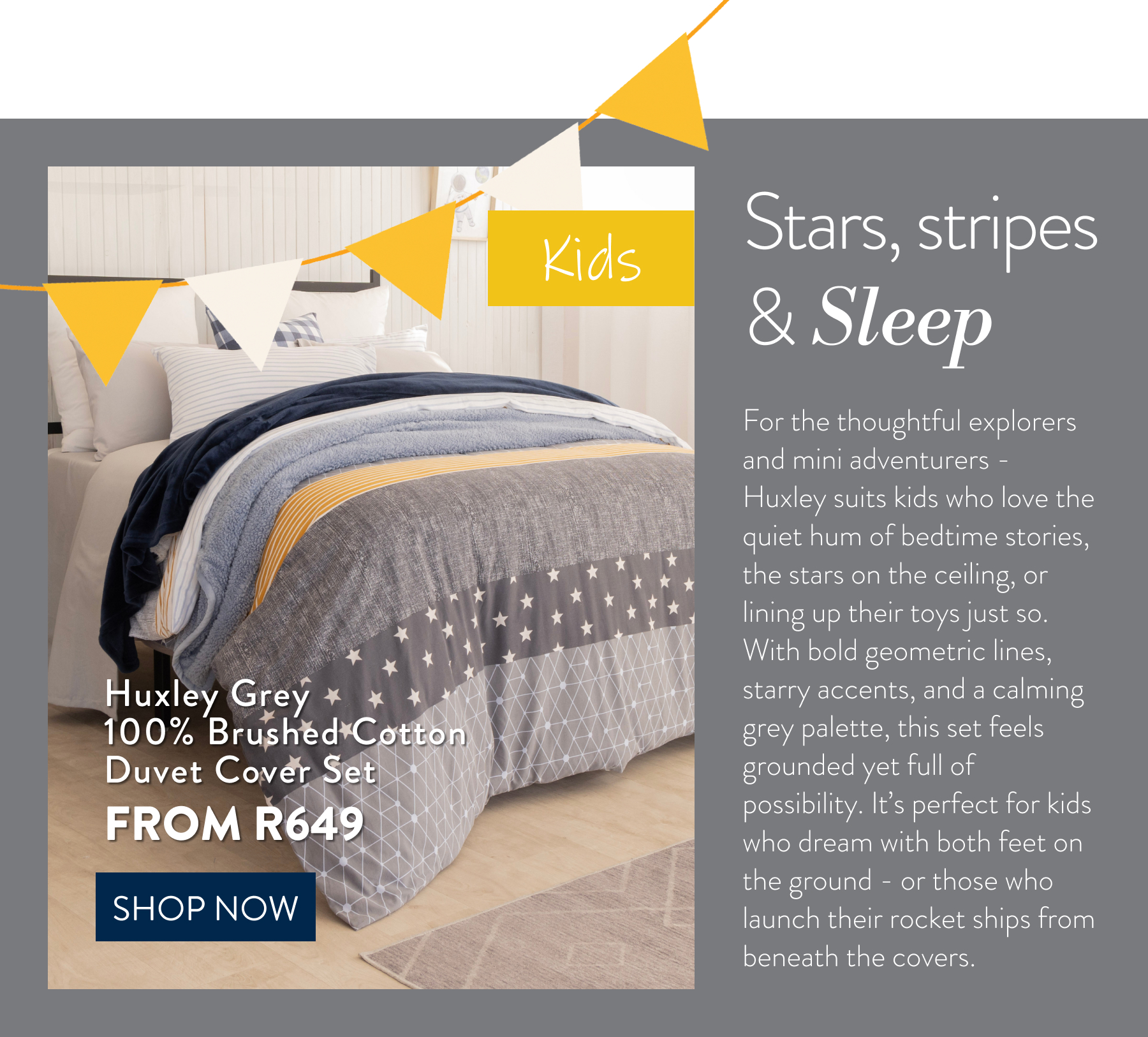 HUXLEY GREY DUVET COVER SET FROM: 