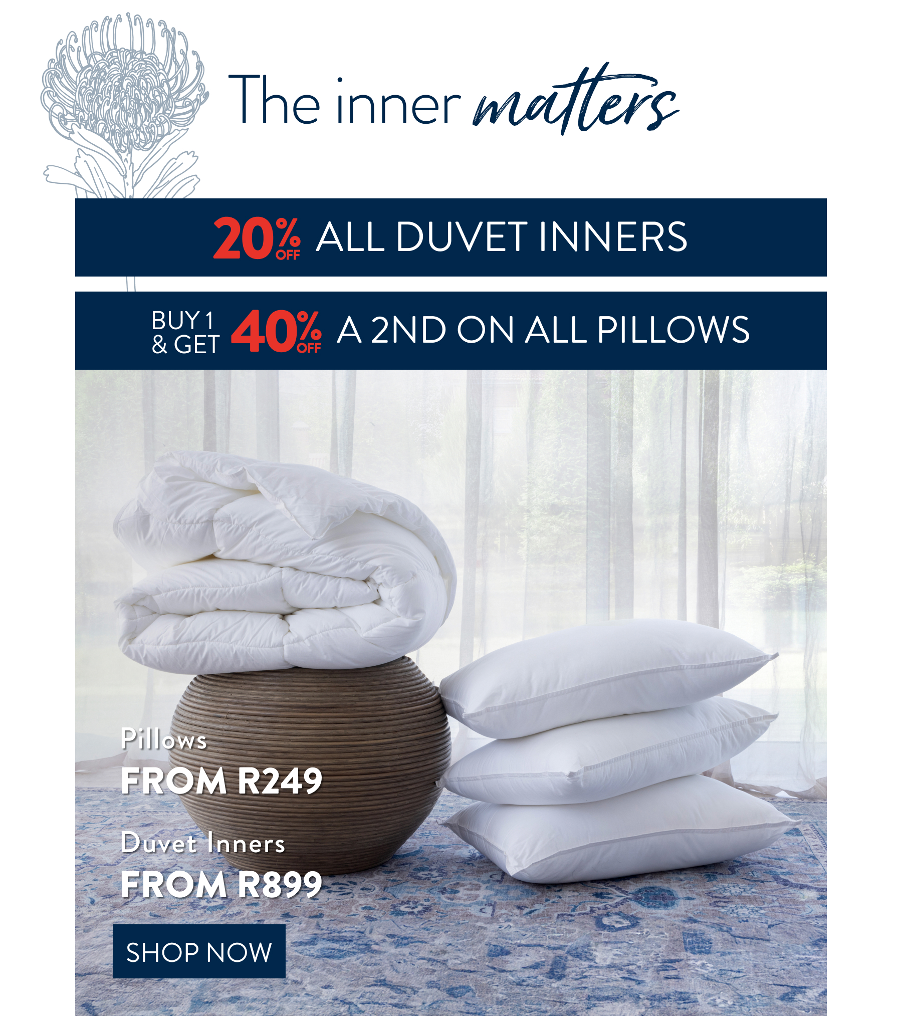 40% 2nd On ALL Inners & Pillows