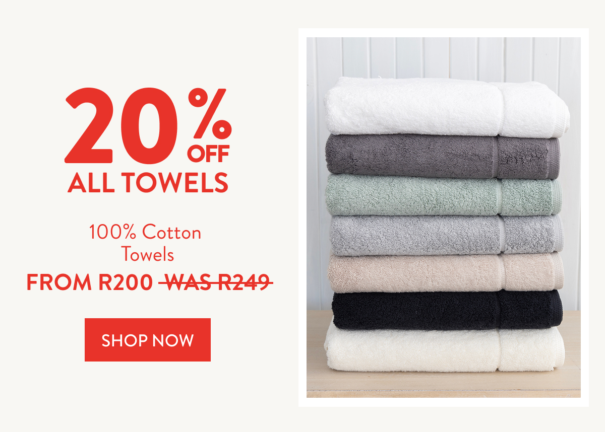 20% OFF ALL TOWELS