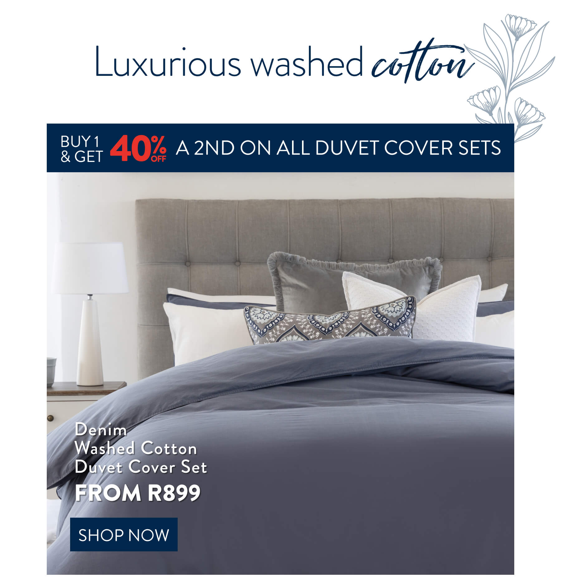  Buy 1, Get 40% OFF 2nd Washed Duvet Covers FROM: 