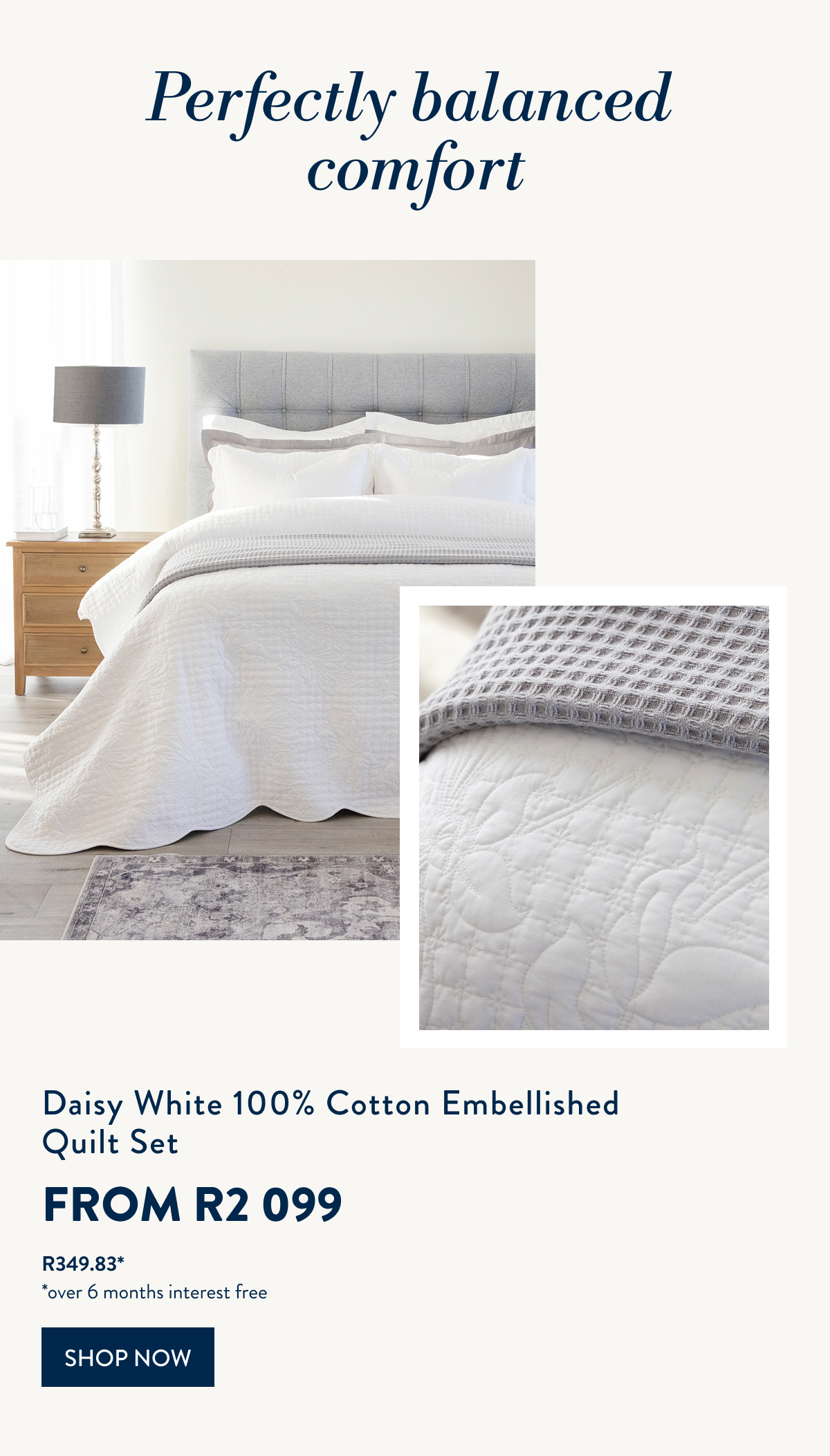 Daisy White 100% Cotton Quilt Set FROM