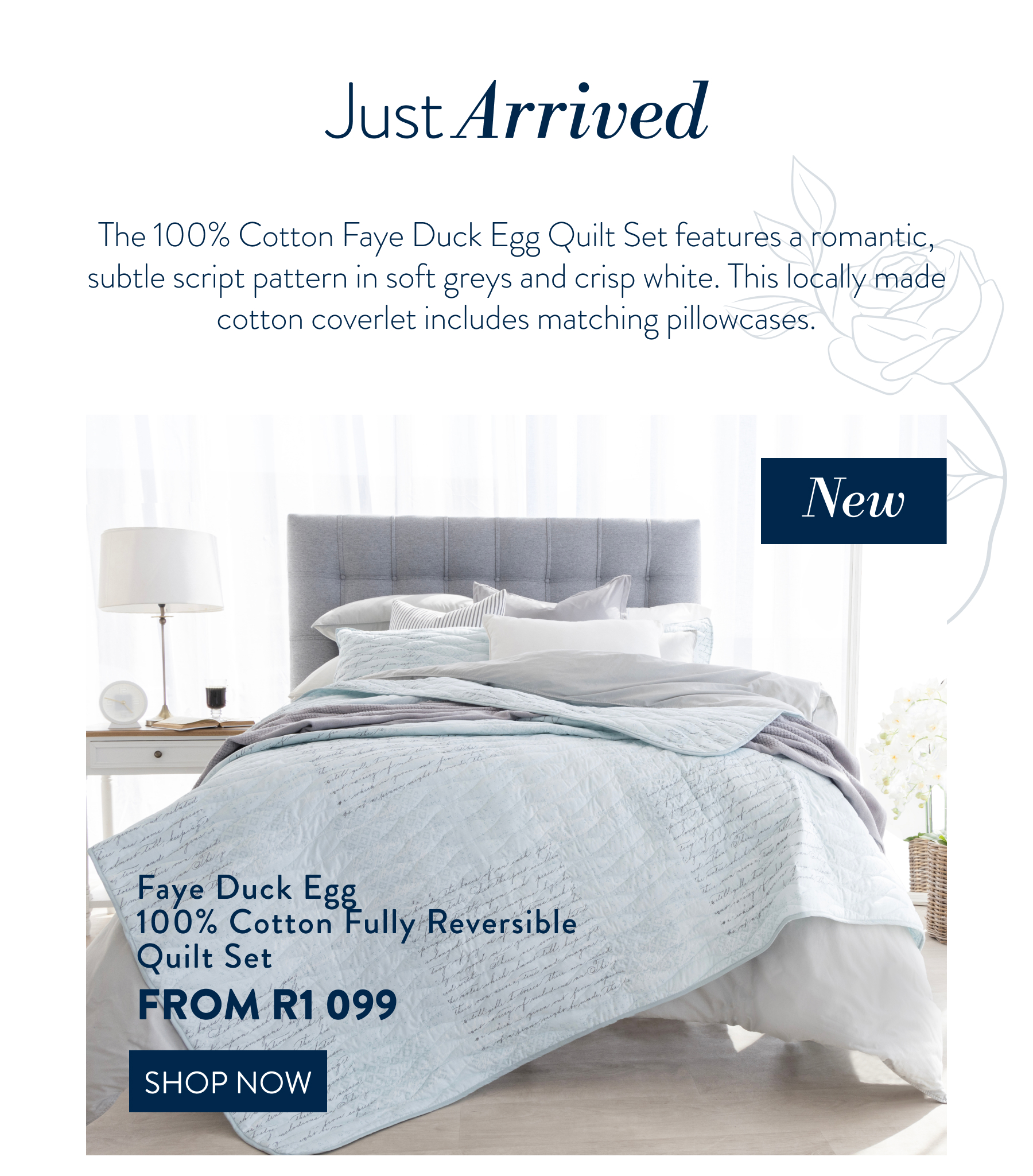 FAYE DUCK EGG QUILT SET FROM: 