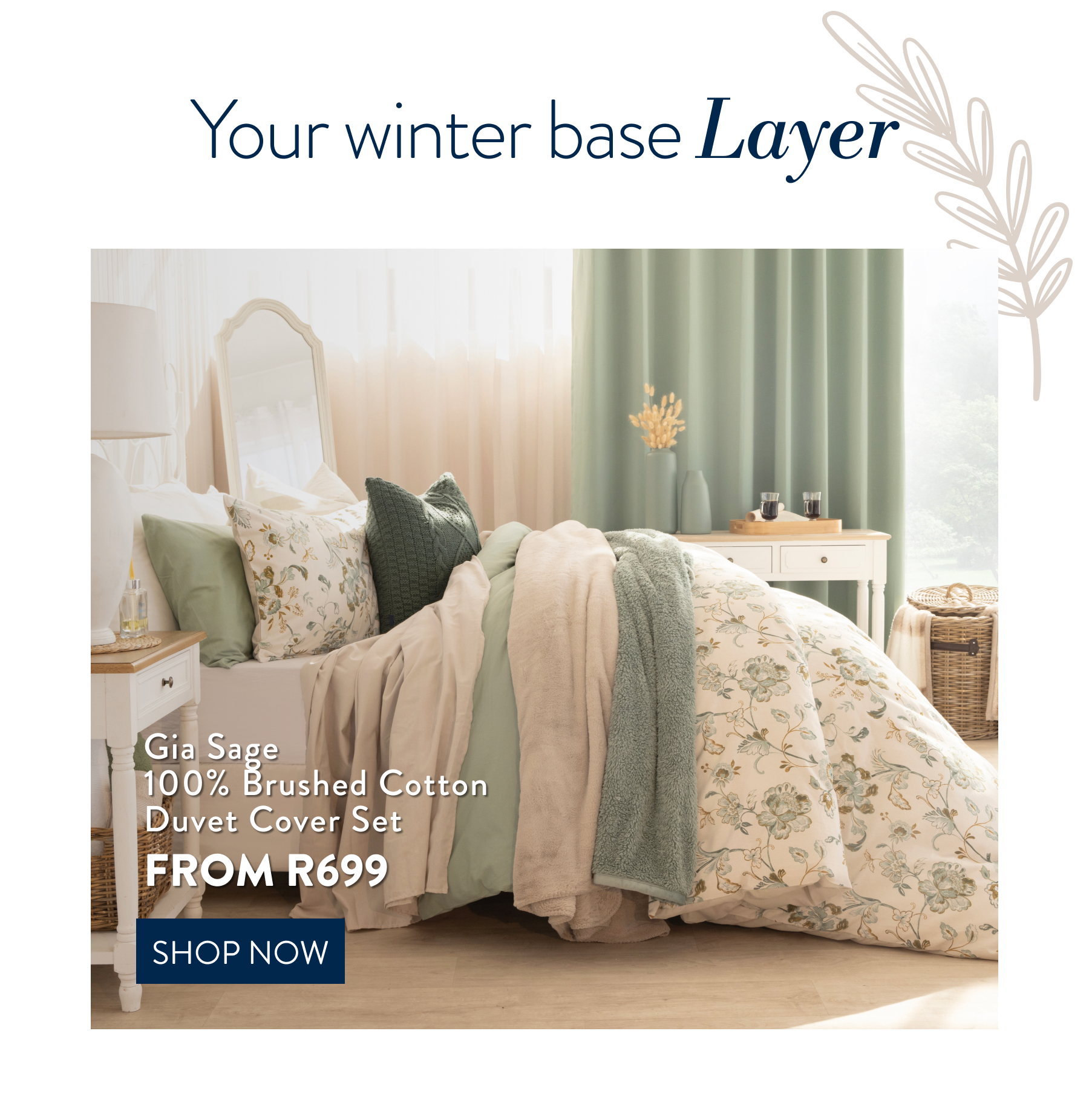 Gia Sage Brushed Cotton Duvet Cover Set FROM: 