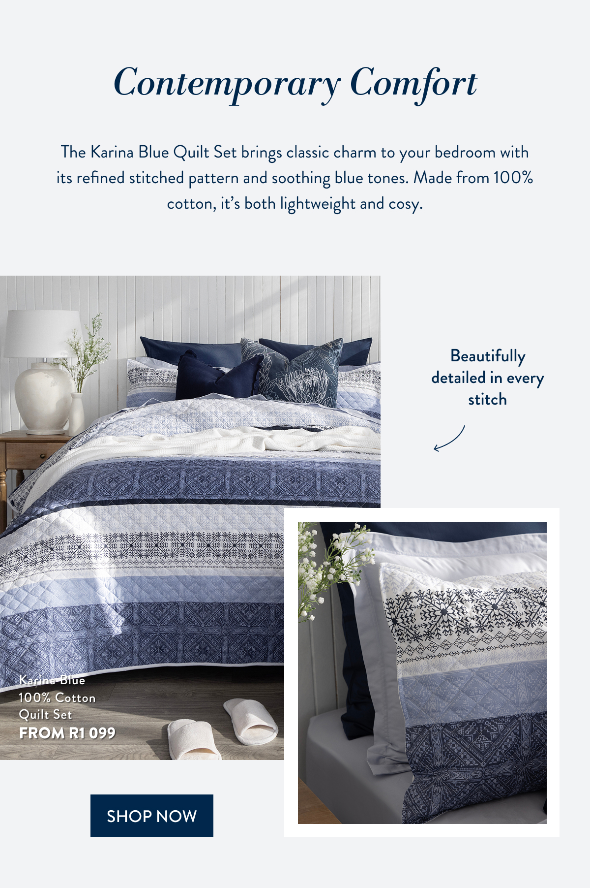 New Karina Blue Quilt Set FROM