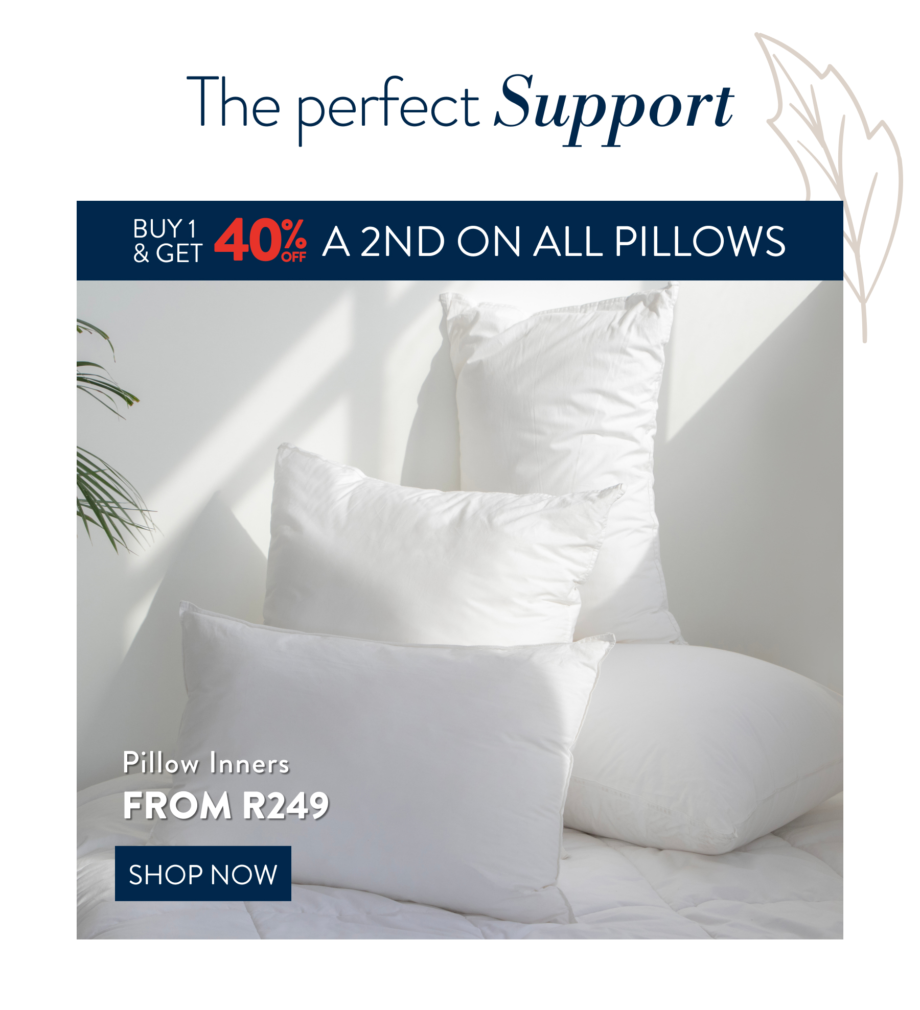 Buy 1 & Get 40% OFF all Pillows FROM: 