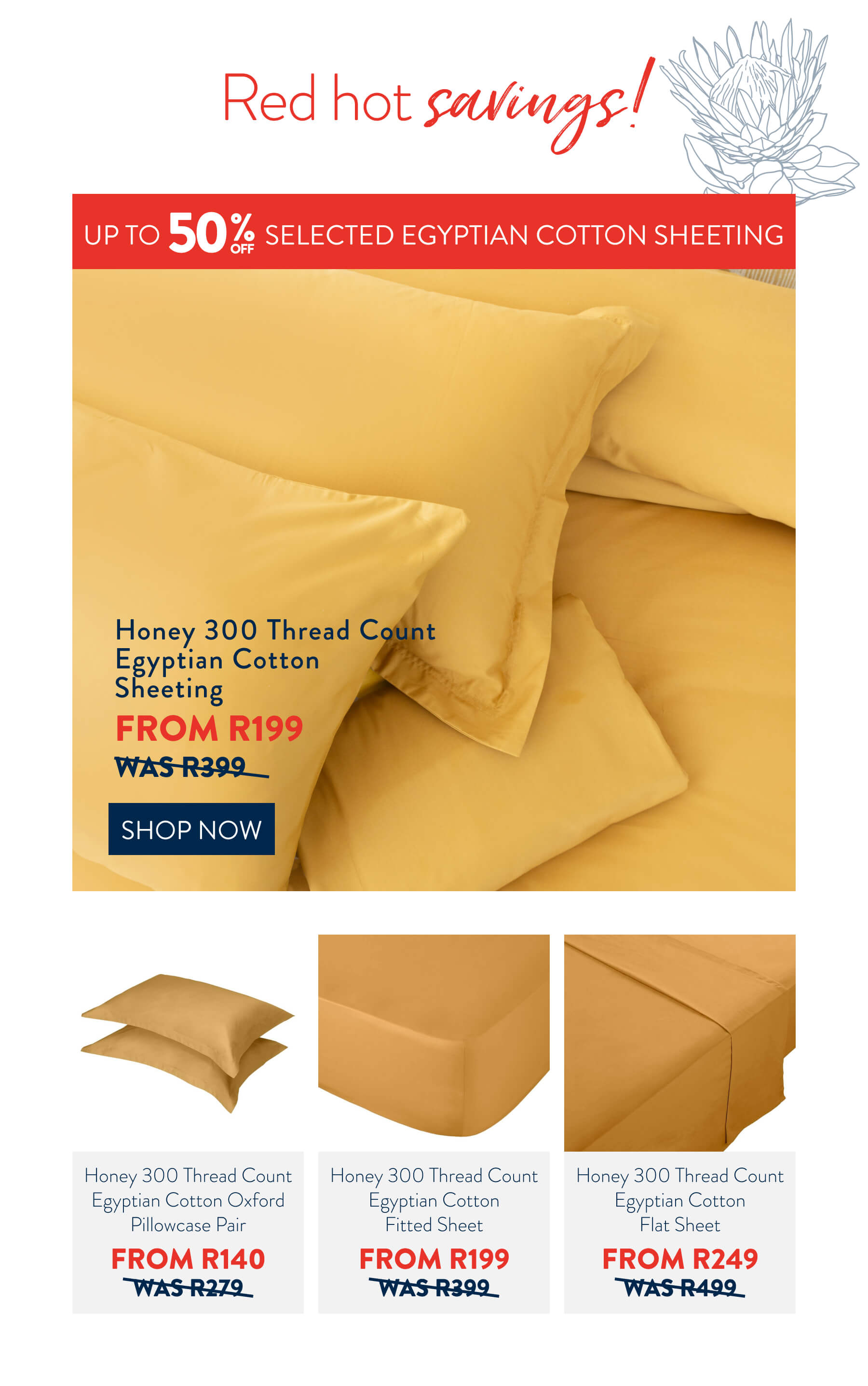 Up to 50% OFF Select Egyptian Sheeting From: 
