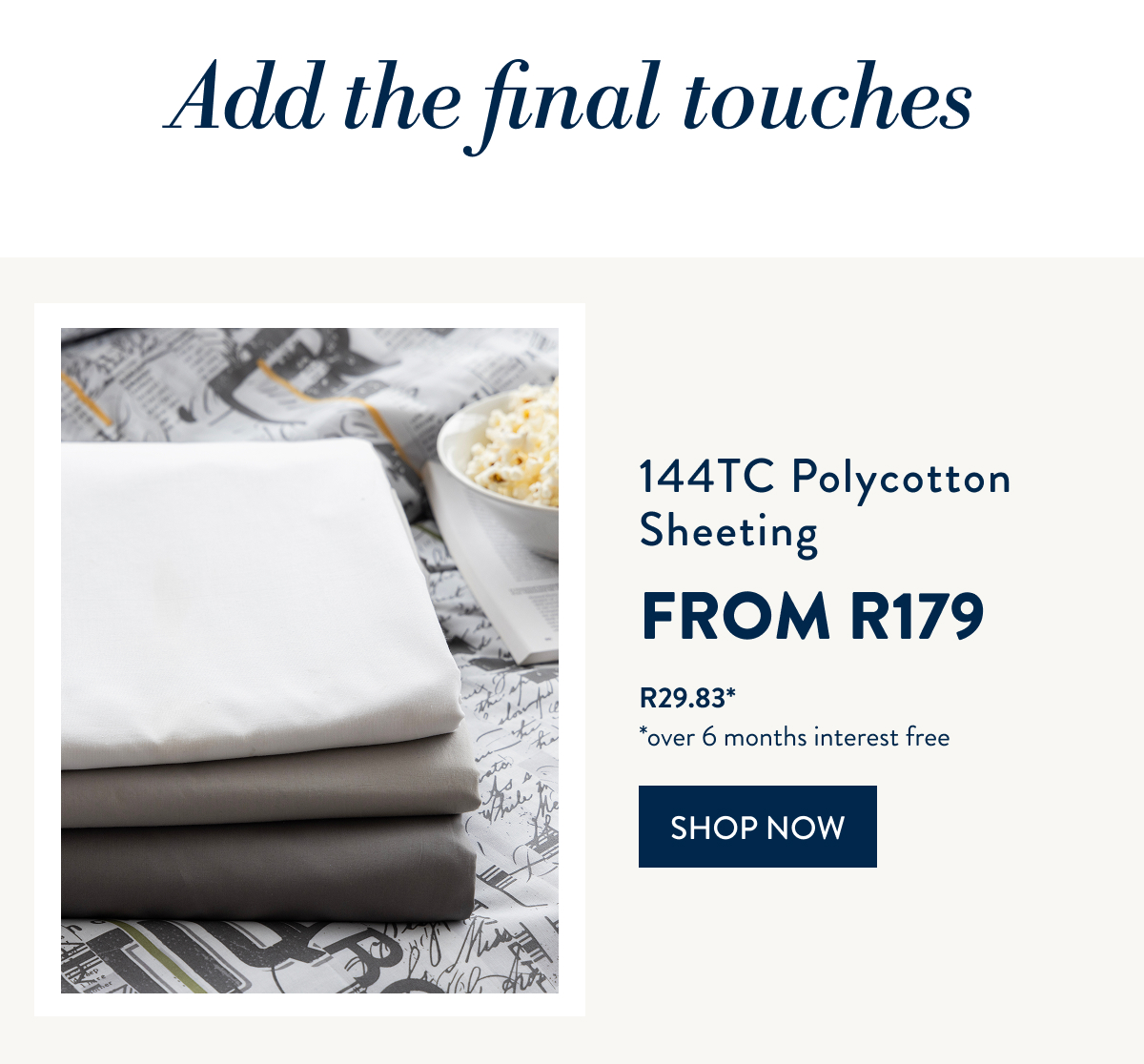 144 Thread Count Polycotton Sheeting FROM