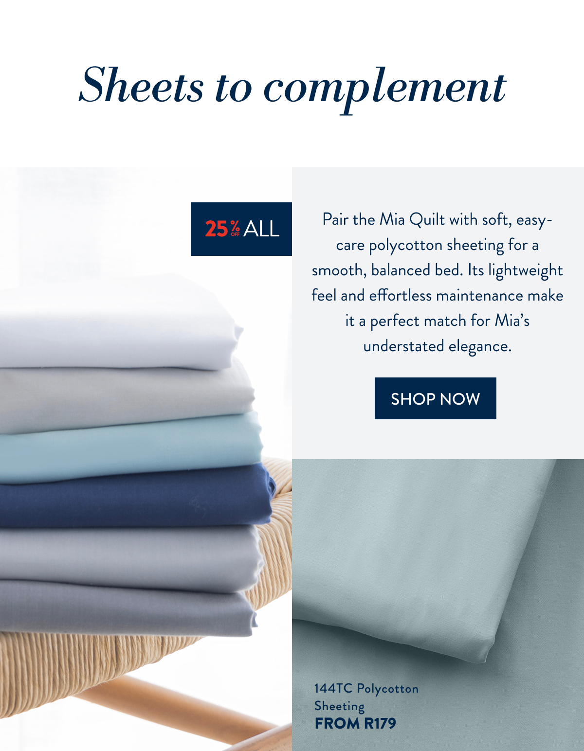 25% OFF ALL SHEETING