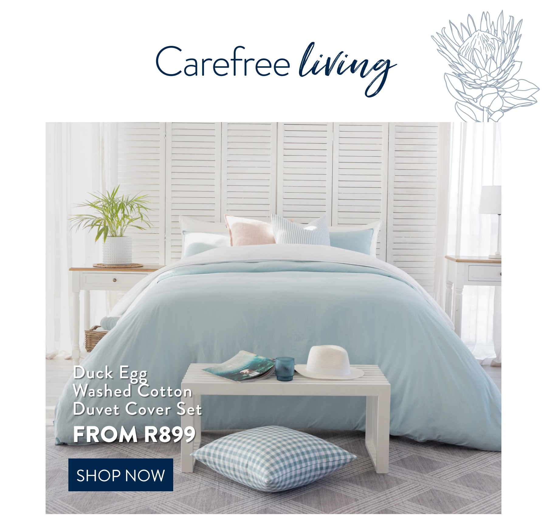 Duck Egg Washed Cotton Duvet Cover Set From: 