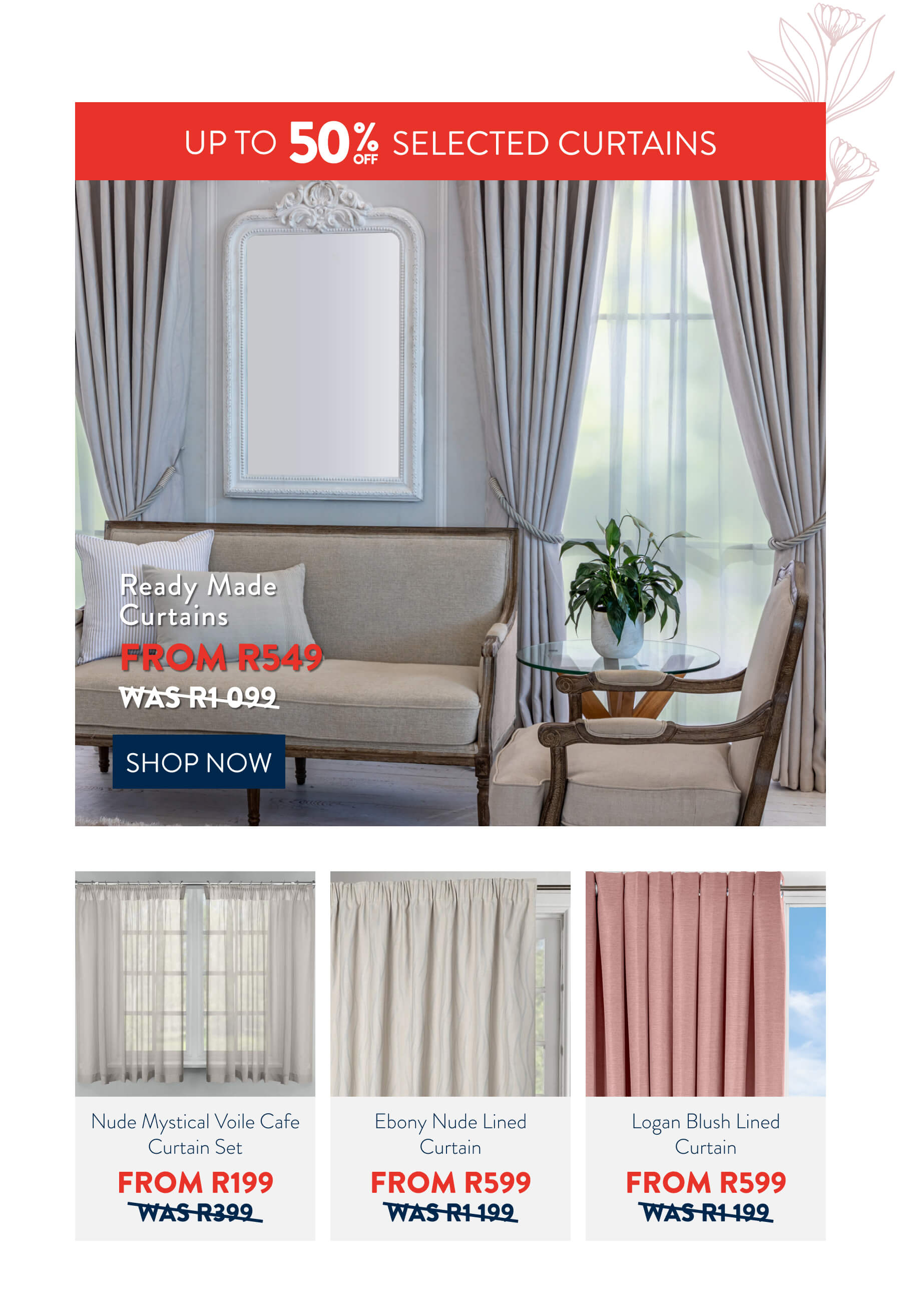 Up to 50% OFF Selected Cuirtains