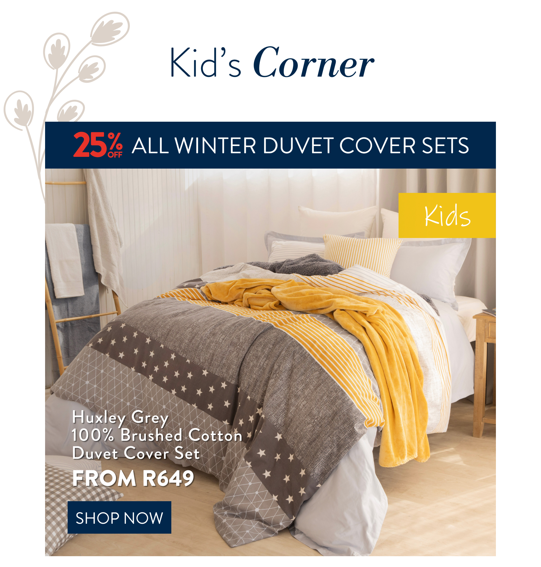 25% OFF Huxley Grey 100%  Brushed Cotton Duvet Covet Sets 