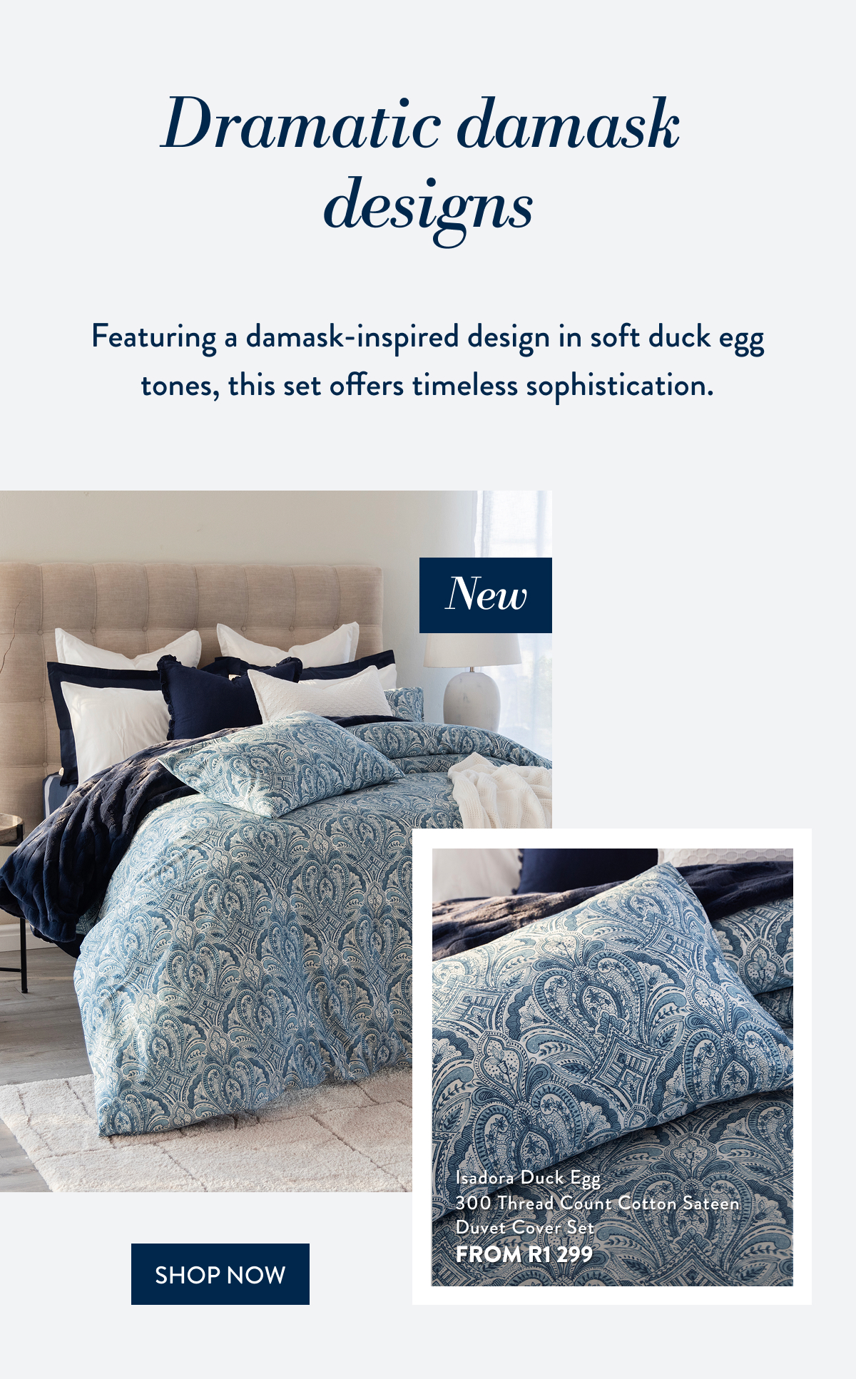 ISADORA DUCK EGG DUVET COVER SET FROM: 