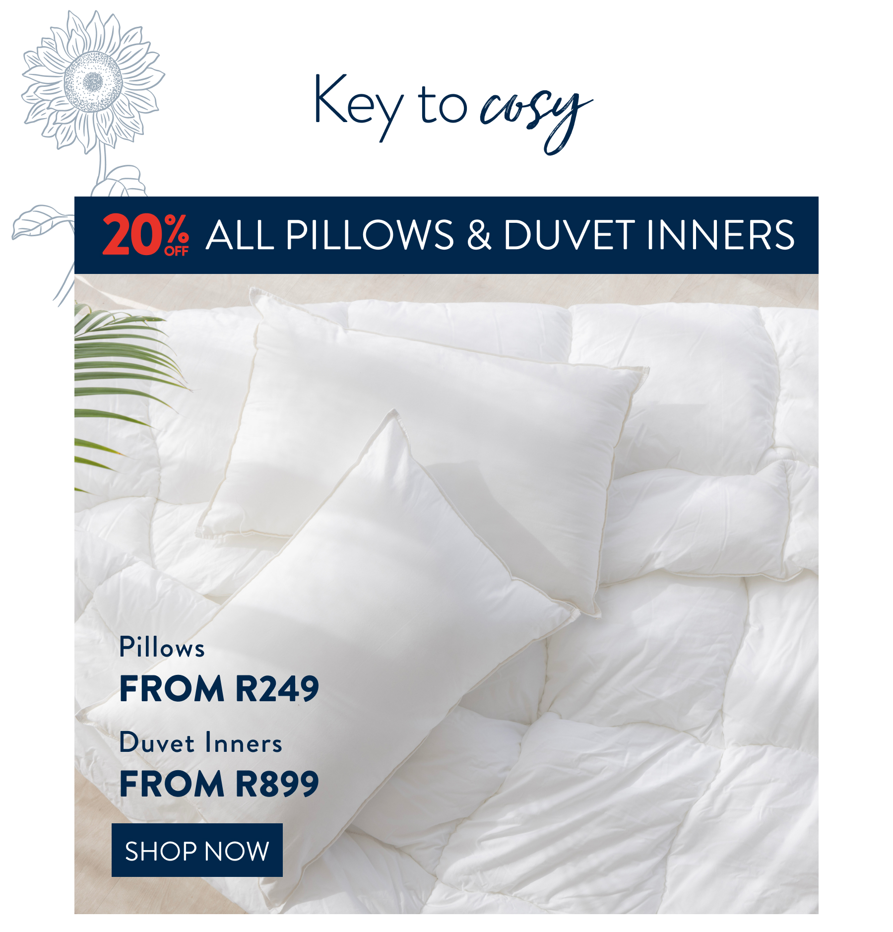 Get 20% OFF ALL Pillows & Duvet Inners FROM: