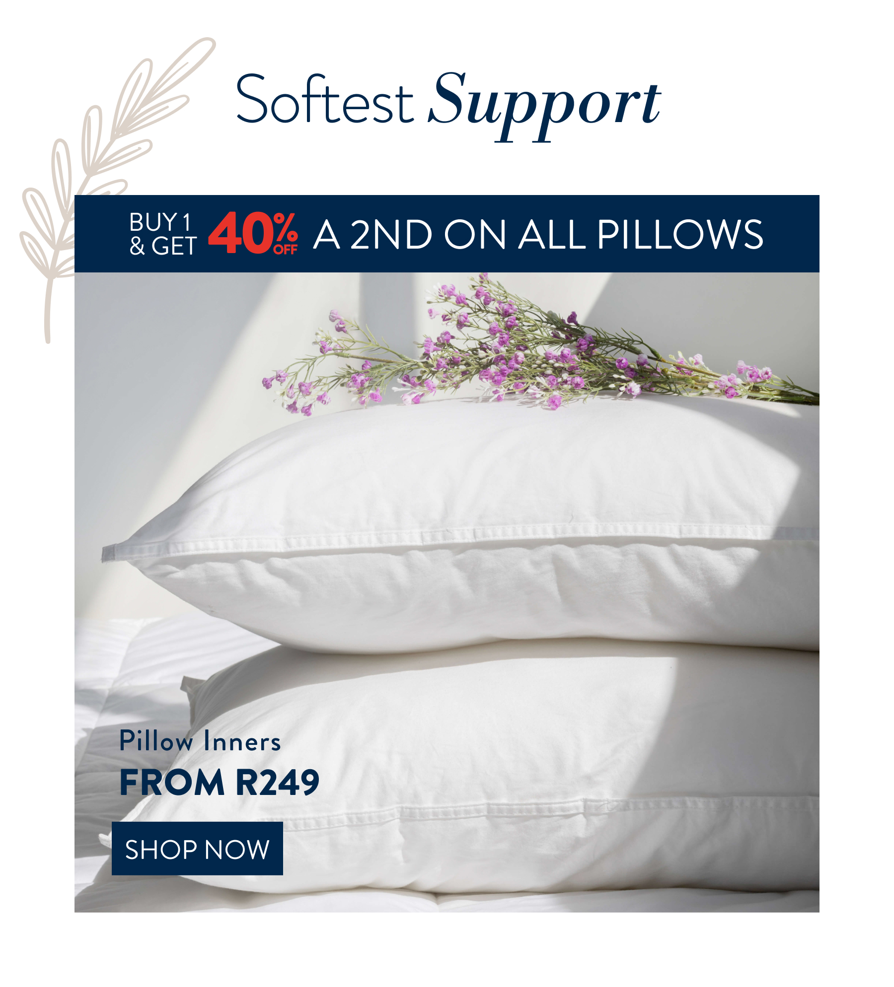Buy 1 and get 40% On all Pillows FROM: 