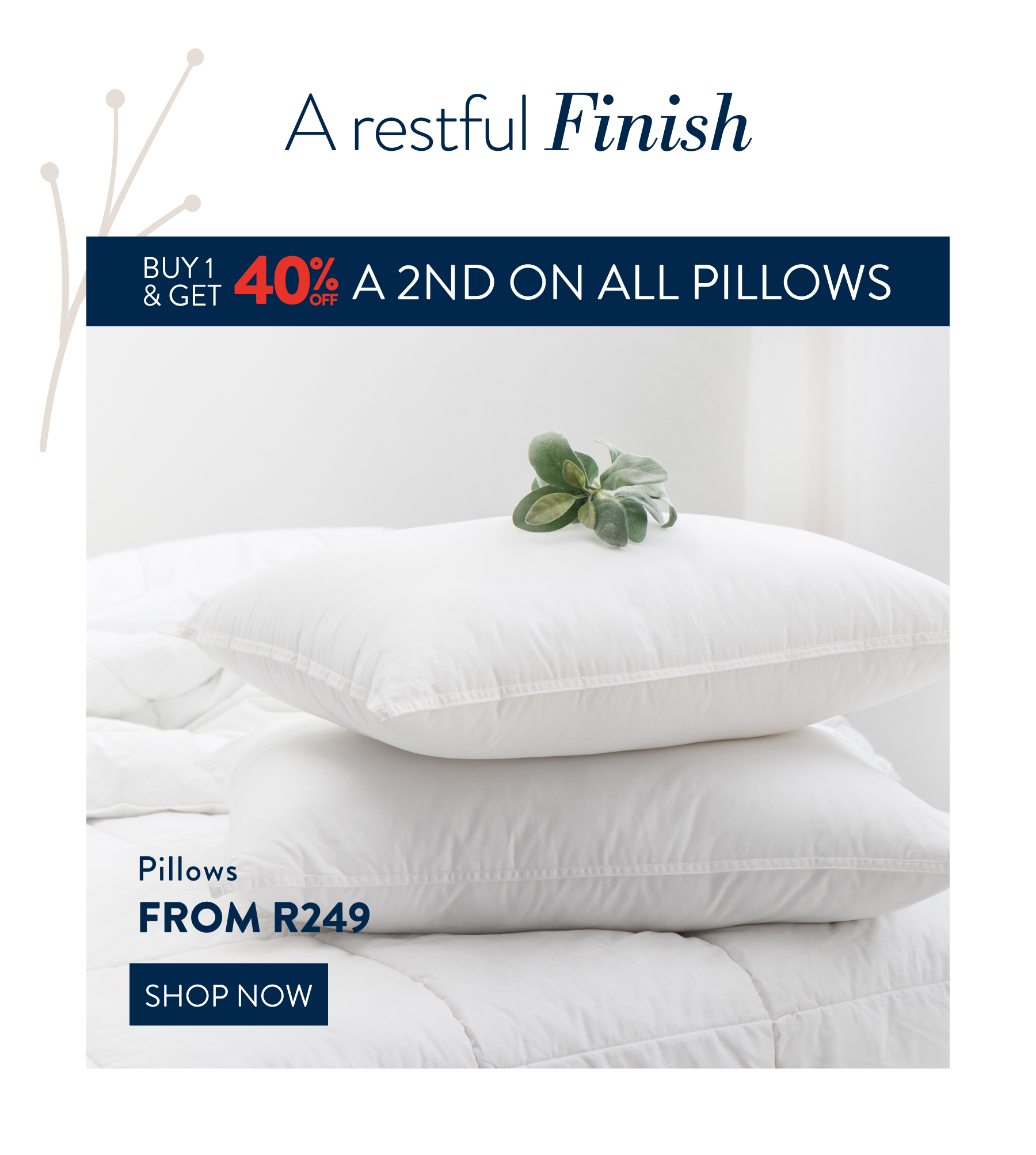 Buy 1 & Get 40% OFF a 2nd on all Pillows FROM: 