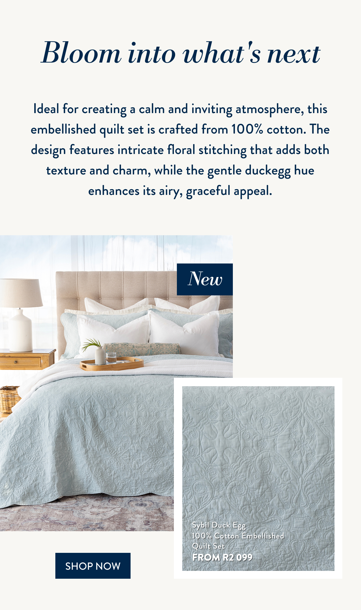 SYBIL DUCK EGG QUILT SET FROM: 