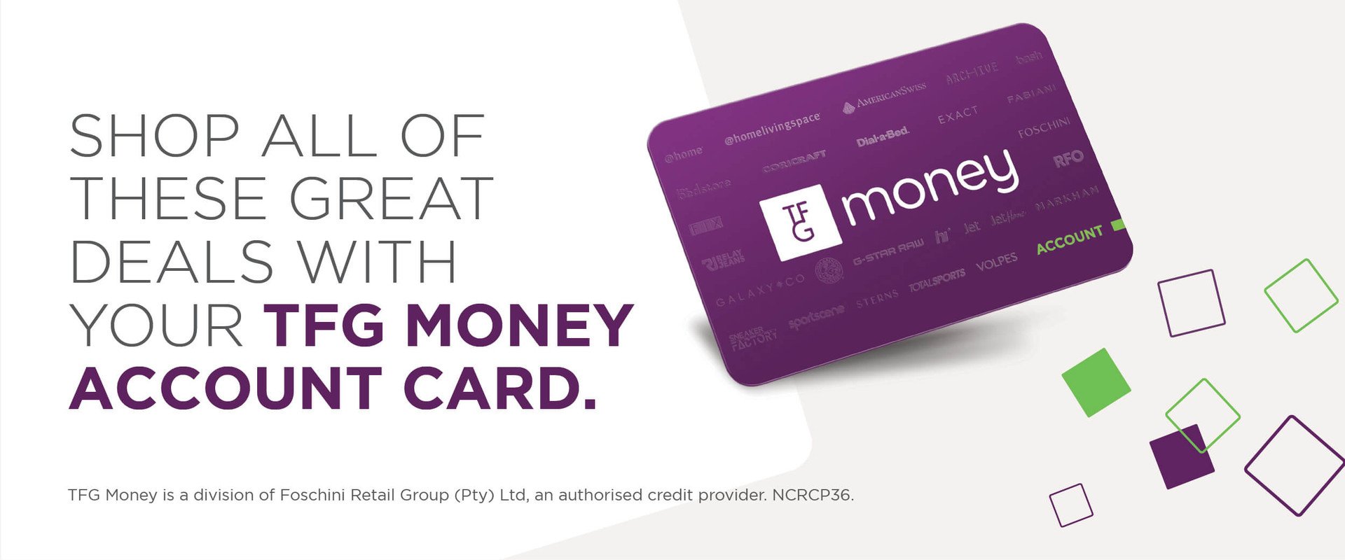 Shop with your TFG Money Account online & in-store NOW!