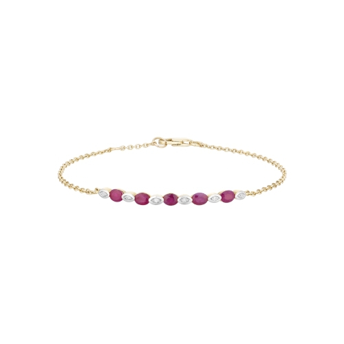 9ct Gold Ruby & Diamond Set Bracelet