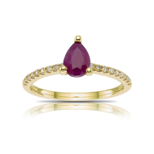 9ct Yellow Gold Red Ruby & 0.15ct Diamond Ring
