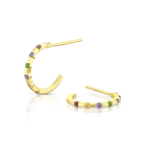 9ct Yellow Gold Multi Stone Hoop Earrings