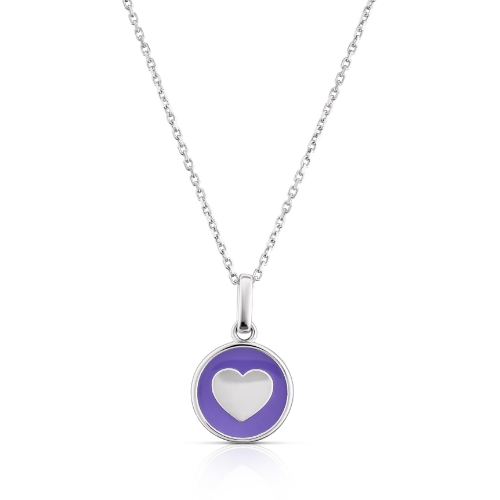 Children's Sterling Silver Purple Enamel Heart Disc Pendant