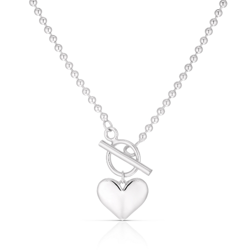Sterling Silver Heart T-Bar Pendant Necklace