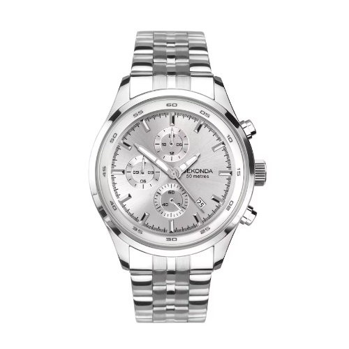 Sekonda Men's Dual-Time Silver Dial Stainless Steel Bracelet Watch
