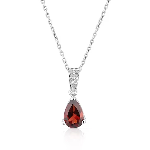 Sterling Silver Pear Cut Garnet and Diamond Pendant